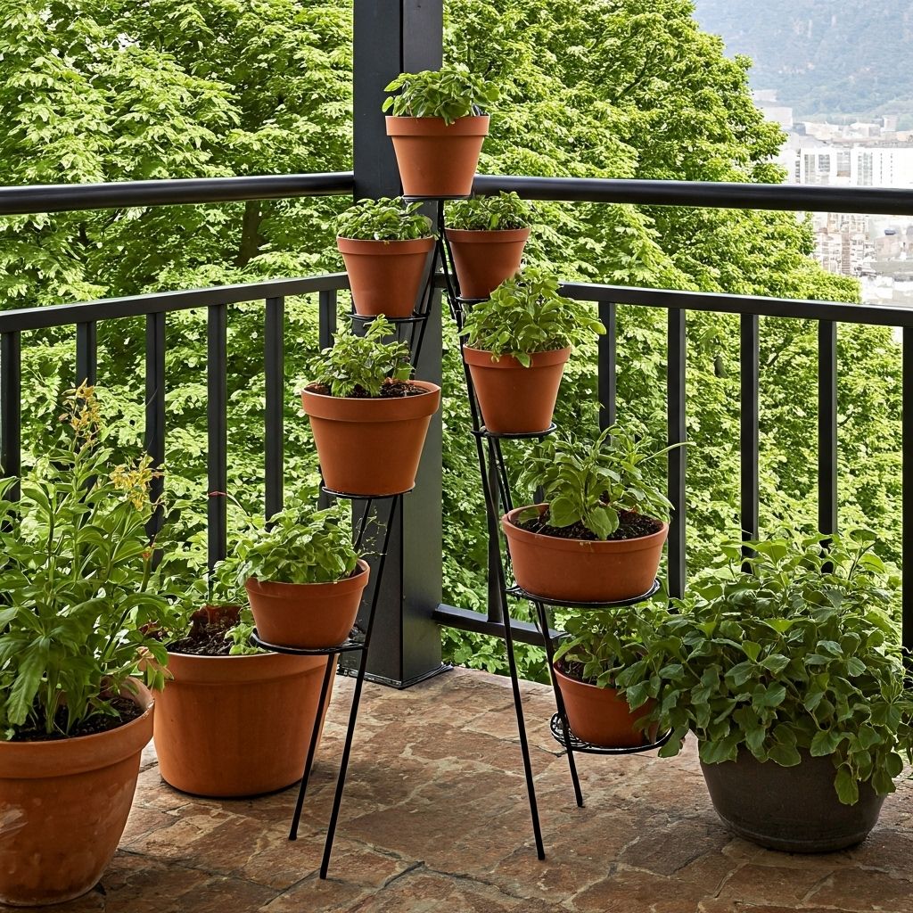 Balcony with plant stands
