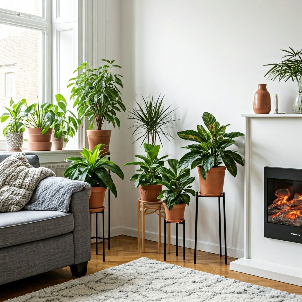 Living room with plant stands